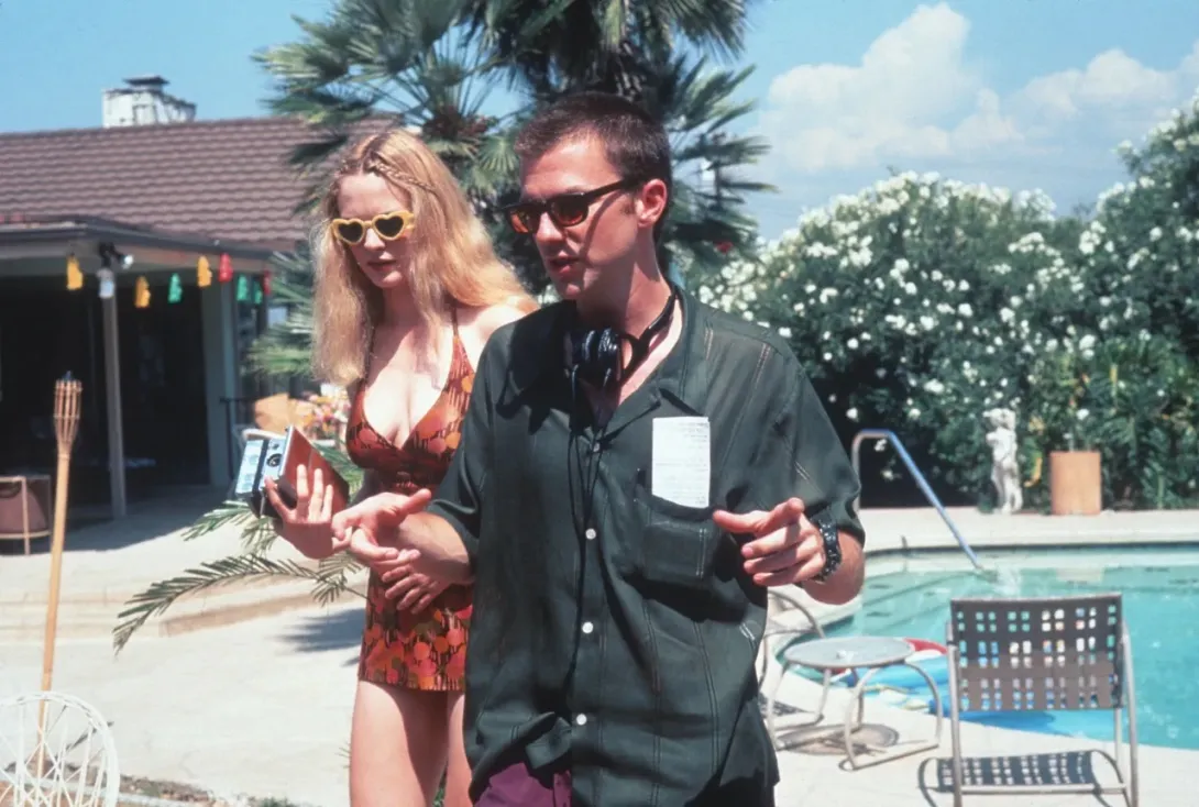 Heather Graham et Paul Thomas Anderson sur le tournage de Boogie Nights, ©New line 
