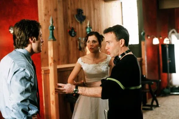 James Spader, Maggie Gyllenhaal, Steven Shainberg sur le tournage de "La secrétaire"